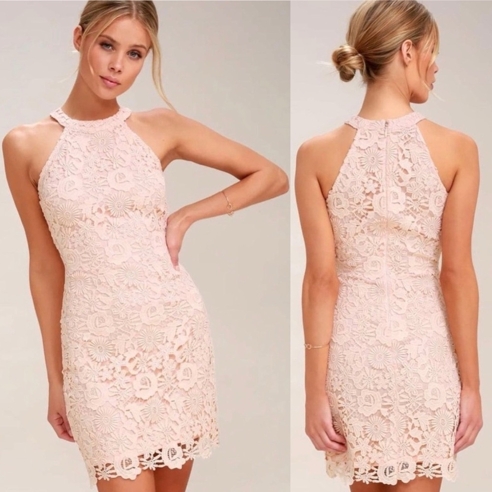 Lulus Love Poem Blush Pink Lace Mini Dress Women’s Medium